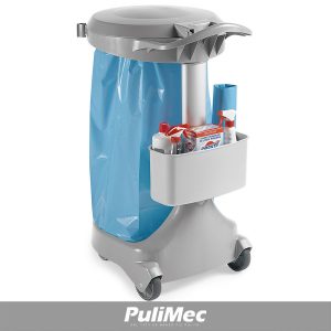 DELTA CARRELLO PORTASACCO IN PLASTICA BIANCO LT.120, C/4 RUOTE, COPERCHIO E PEDALE
