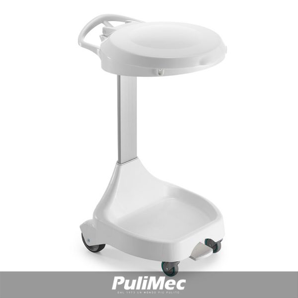 DELTA CARRELLO PORTASACCO IN PLASTICA BIANCO LT.120, C/4 RUOTE, COPERCHIO E PEDALE