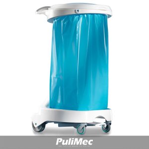 DELTA CARRELLO PORTASACCO IN PLASTICA BIANCO LT.120, C/4 RUOTE, COPERCHIO E PEDALE