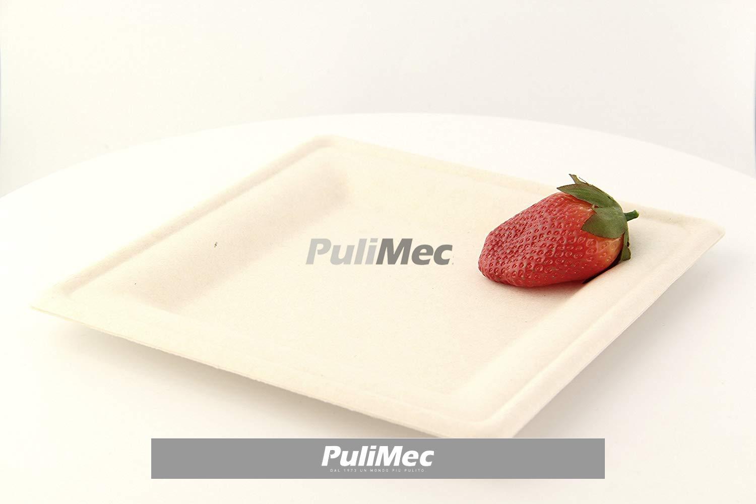 PIATTO QUADRATO COMPOSTABILE 20 X 20 CM IN POLPA DI CELLULOSA AVANA NATURAL