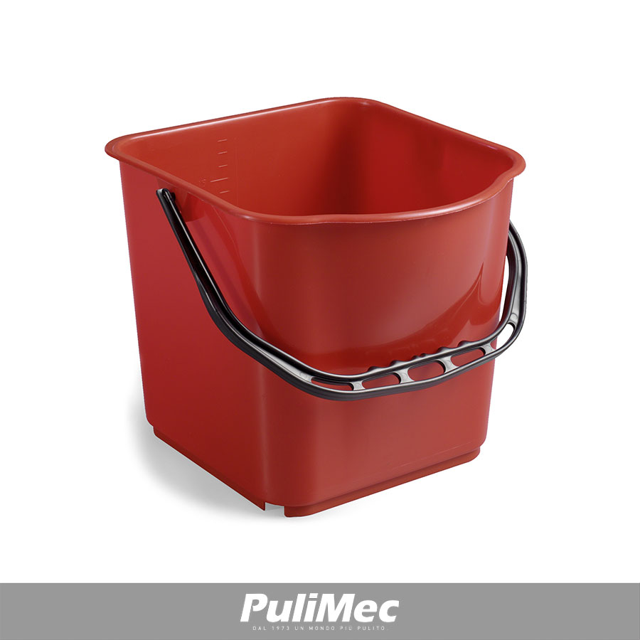 Secchio rettangolare rosso in plastica con manico